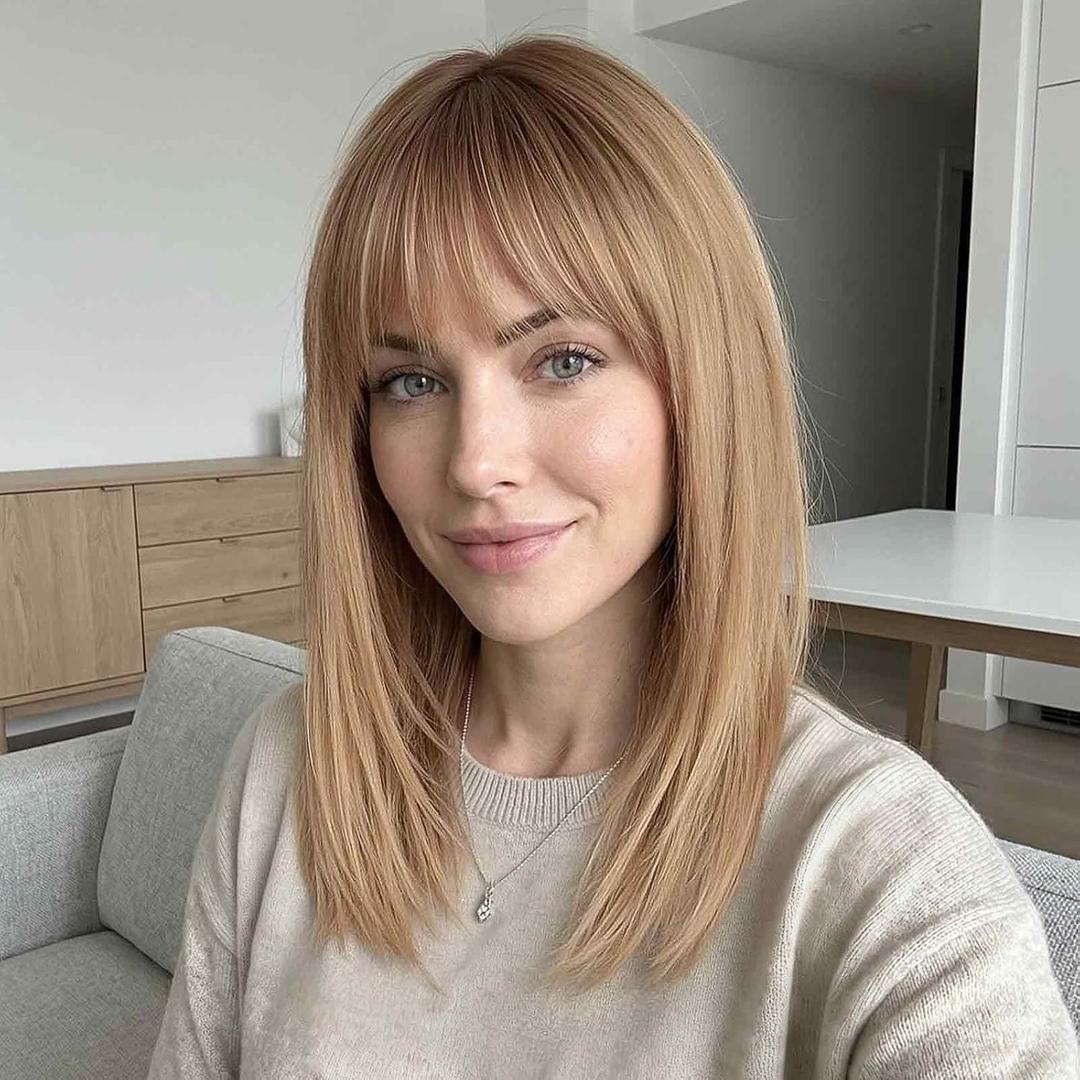 16 Inch Ombre Ash Blonde Human Hair Wig, Human Hair Wig With Bangs, Real Hair Wigs For Women, real human hair wigs