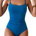 Women's One Piece Swimsuit Tummy Control Slimming Bathing Suit Color Block Ruched Swimwear (Large, Dark Blue)