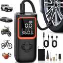 Tire Inflator Portable Air Compressor - 150PSI Cordless Air Pump for Car Tires with Pressure Gauge & LED Light, 3X Faster Inflation Electric Air Compressor for Car Bikes, Motorcycle, Ball (Orange)