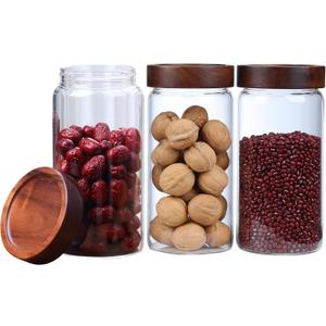 40.5 fl.oz -3 pack Glass Jars with screw Acacia Lids, Glass Food Storage Containers with Airtight Lids, Glass Container Jar Set for Coffee, Nut, Candy, Cereal, Sugar, Snacks, Blooming Tea,Spice (1200ML)