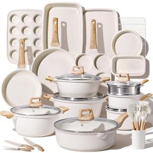 CAROTE 44pcs Pots and Pan Set Nonstick, Cookware Sets, Cooking Set Non Stick, Induction Cook Ware with Bakeware Set, Kitchen Knife Set, 44 Piece