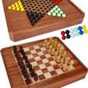 2 in 1 Magnetic Chess Set & 72 Marbles Chinese Checkers Board Game Set, 12" Wooden Board Game with Storage Drawer, Portable Travel Board Games for Adults, Kids and Beginners