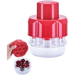 Cherry Pitter Tool, Multiple Fruit Seed Remover, 7-Cherry Capacity, Red and Clear