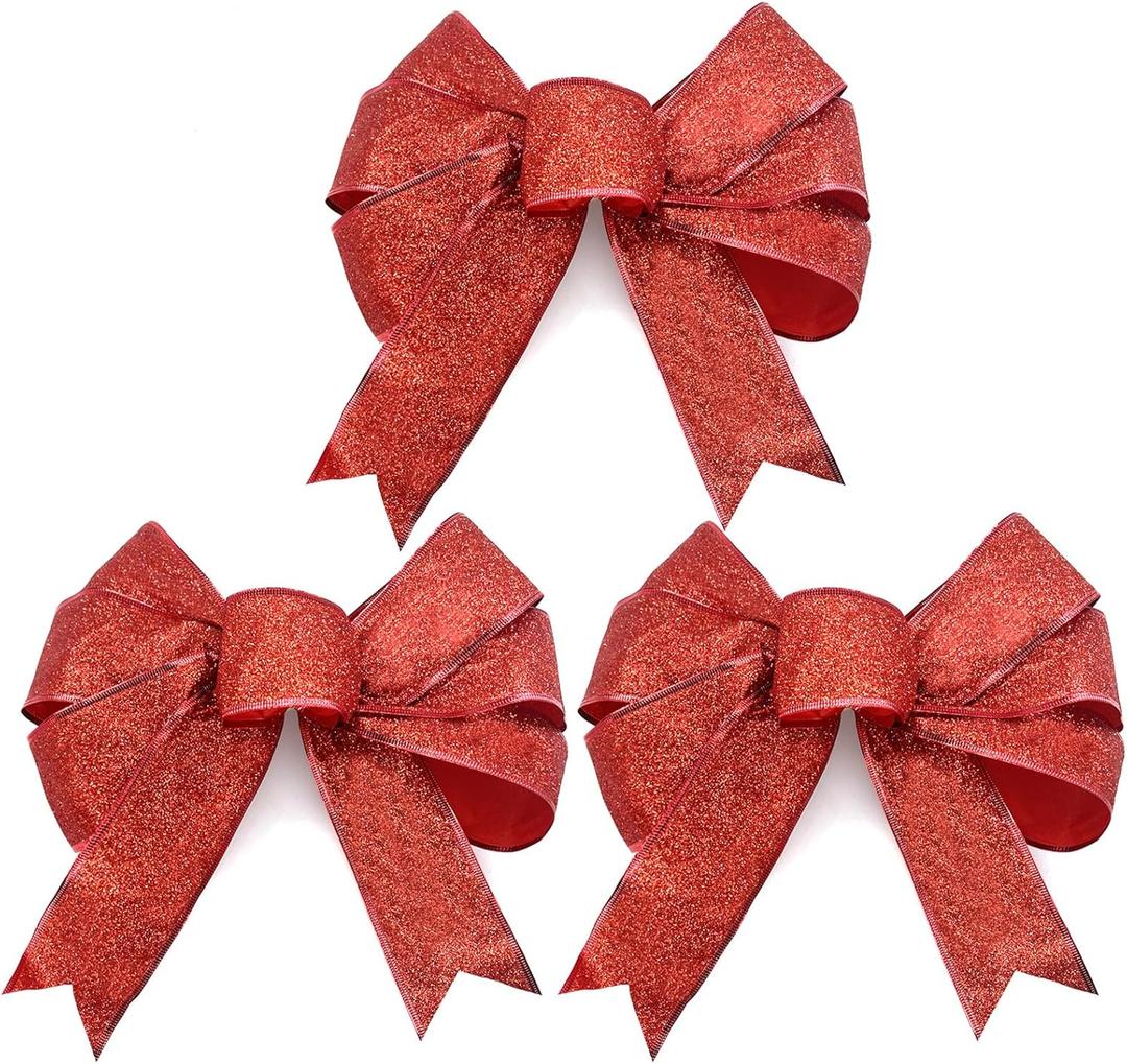 Jomi & Jolly 3 Pcs Christmas Bows for Wreaths, 1011 Christmas Bows for Presents, Red Bows for Christmas Decorations, Excellent for Xmas Tree Outdoor Decor or Indoor and Gift Wrapping