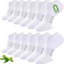 Ankle Socks for Women, 6/12 Pairs Bamboo Viscose Breathable Cushioned Moisture Wicking Athletic Running Casual Low Cut Socks, White 8-11