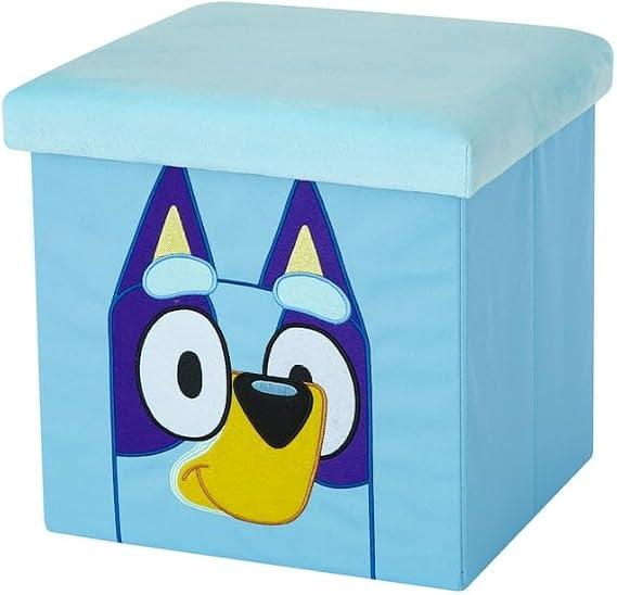 Idea Nuova Bluey Collapsible Storage Ottoman Cube with Lid, Blue Plush Seat Storage Box Organizer for Kids Bedroom, Playroom, Closet & Living Room,15"x15"