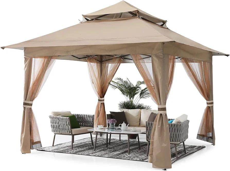 ABCCANOPY Pop Up Gazebo 11x11 - Outdoor Canopy Tent with Mosquito Netting for Patio Garden Backyard (Khaki)