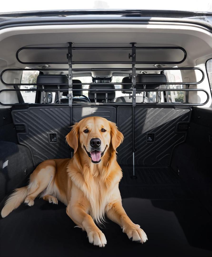VEVOR Dog Car Barrier, Adjustable Universal-Fit Vehicle Pet Barrier for Cars, Trucks and SUVs, Easy to Install Dog Car Gate - Strong Metal Tubing Gate Divider, Keeps Pets Off Passenger Seats, Black