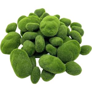 40PCS Artificial Moss Rocks Decorative Moss Balls Green Moss Covered Stones for Plants Decor Home Craft 4 Size