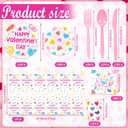 HOWAF 97pcs Valentines Party Tableware Sets with Plates Napkin Tablecloth Knifes Forks Spoons for Galentines Day Party Supplies, Sweet Conversation Heart Love Candy Valentine's Dinnerware Set