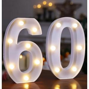 60th Birthday Decoration Light Up Letters, Battery Powered LED Numbers Marquee Number Sign for 60th Party Home Decor Night Light