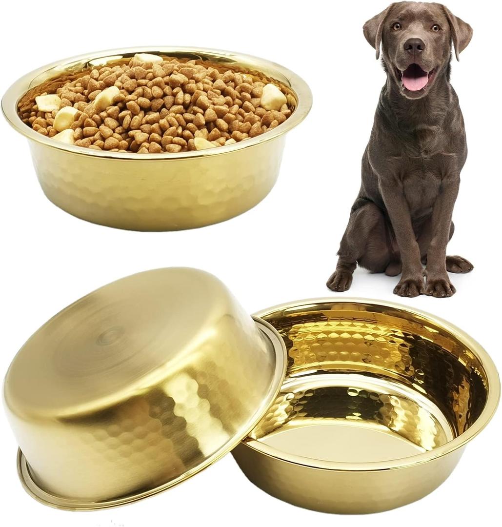kathson 3pcs Premium Stainless Steel Dog Bowls, Hammered Thickened Metal Dog Bowl Feeding or Water Bowls for Small/Meidum/Large Sized Dogs&Cats Stackable Metal Cat Bowl Dishwasher Safe 8.7 Dia.