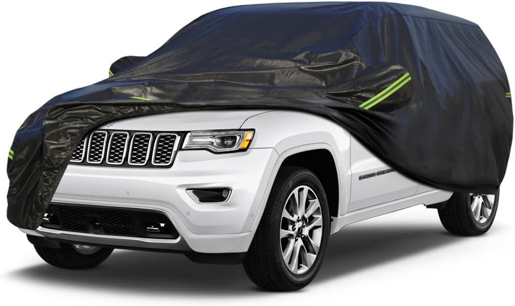 KouKou Waterproof SUV Car Cover Suitable for Jeep Cherokee from 2013 to 2025, 7 Layers Windproof All Weather Waterproof Outdoor Cover Sun Rain UV Dust Snow Protection. Black