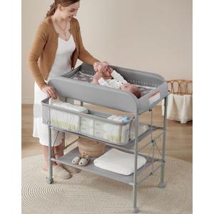 BEKA Diaper Changing Station, Portable Changing Table for Baby, Waterproof, Folding Portable Changing Station, Adjustable Height w/Organizer, Mobile Nursery Diaper Changing Table for Baby, Newborn (Light Grey)