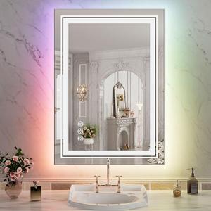 WTTY LED Bathroom Mirror 20"x28" with RGB Backlit and 3 Front Light,Stepless Dimmable LED Mirror for Bathroom,Lighted Bathroom Vanity Mirror for Wall,Anti-Fog,Memory Function,Shatter-Proof