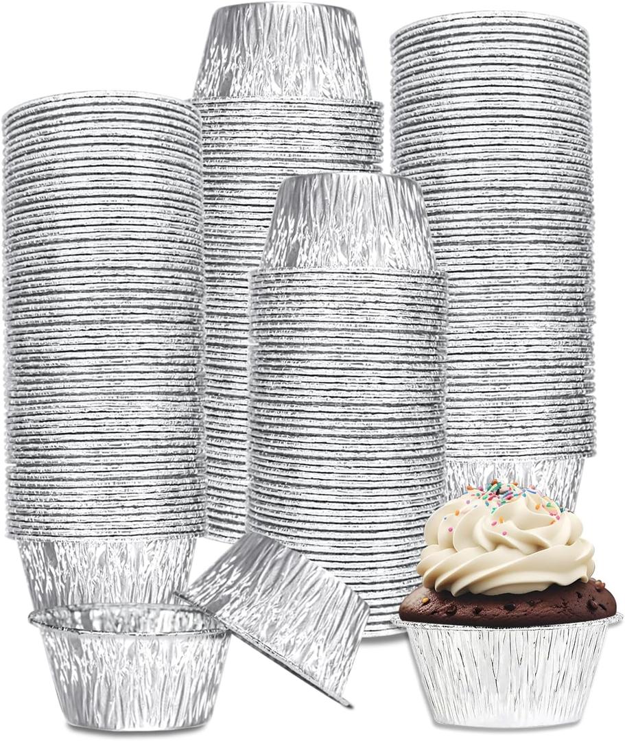 Aluminum Foil Baking Cups 150 Pcs, SUPPHOUS 4 Oz Disposable Ramekin Aluminum Cupcake liners, Silver Foil Baking Cups Muffin Liners for Cupcake, Baking, Egg Tart, Pudding, Creme Brulee