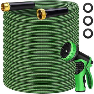 Garden Hose 100 ft Flexible Non-Expandable Water Hose Kink-Free Ultra Lightweight Leak-Proof Durable Portable Wear-Resistant Hoses Pipe with 3/4" Brass Fittings for Outdoor Yard Lawn Car Wash