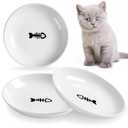 Wellbro 5.9 inch Ceramic Cat Bowls,Wide Shallow Dishes,Whisker-Friendly Plates,Food and Water Bowl for Indoor Cats,-10 oz,2 Pack