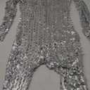 Seeksmile Unisex Hollow-Carved Shiny Dancewear Catsuit Bodysuit (Silver), XL