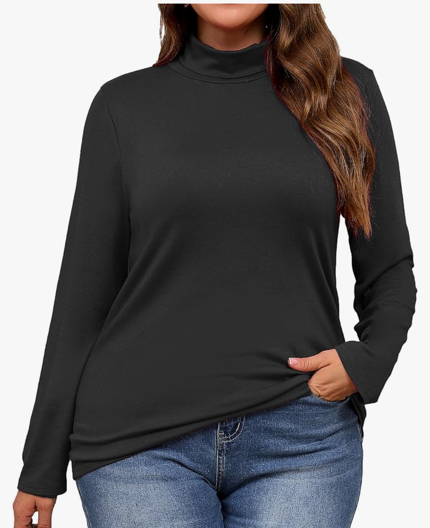Plus Size Turtleneck Shirt Women Long Sleeve Slim Fit Mock Neck Bodycon Tops L