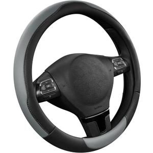 Road Comforts Steering Wheel Cover, Breathable Anti-Slip Leather Steering Wheel Cover, Universal Fit 14.515 Inch, Comfortable Grip - Gray Color