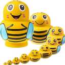 Seenelling 10 Pcs Wooden Handmade Russian Nesting Dolls Toys Animal Russian Cute Nesting Dolls for Christmas Home Decor Birthday Gift(Yellow Bee)