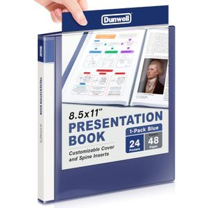 Dunwell Presentation Binder 24-Pocket, Displays 48 Pages, 8.5x11 Portfolio Binder with Plastic Sleeves, Storage and Organizer for Documents, Certificates, Projects, Photos (Blue)