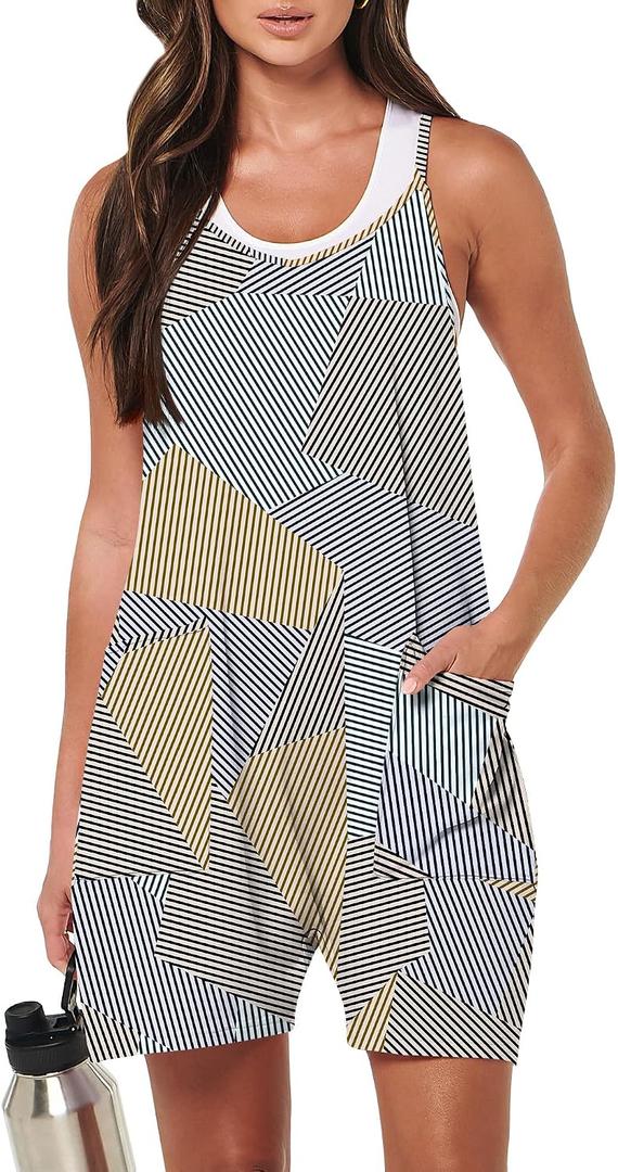 ANRABESS Womens Rompers Summer Casual Loose Sleeveless Overalls Spaghetti Strap Shorts Jumpsuit 2026 Beach Vacation Clothes (L)