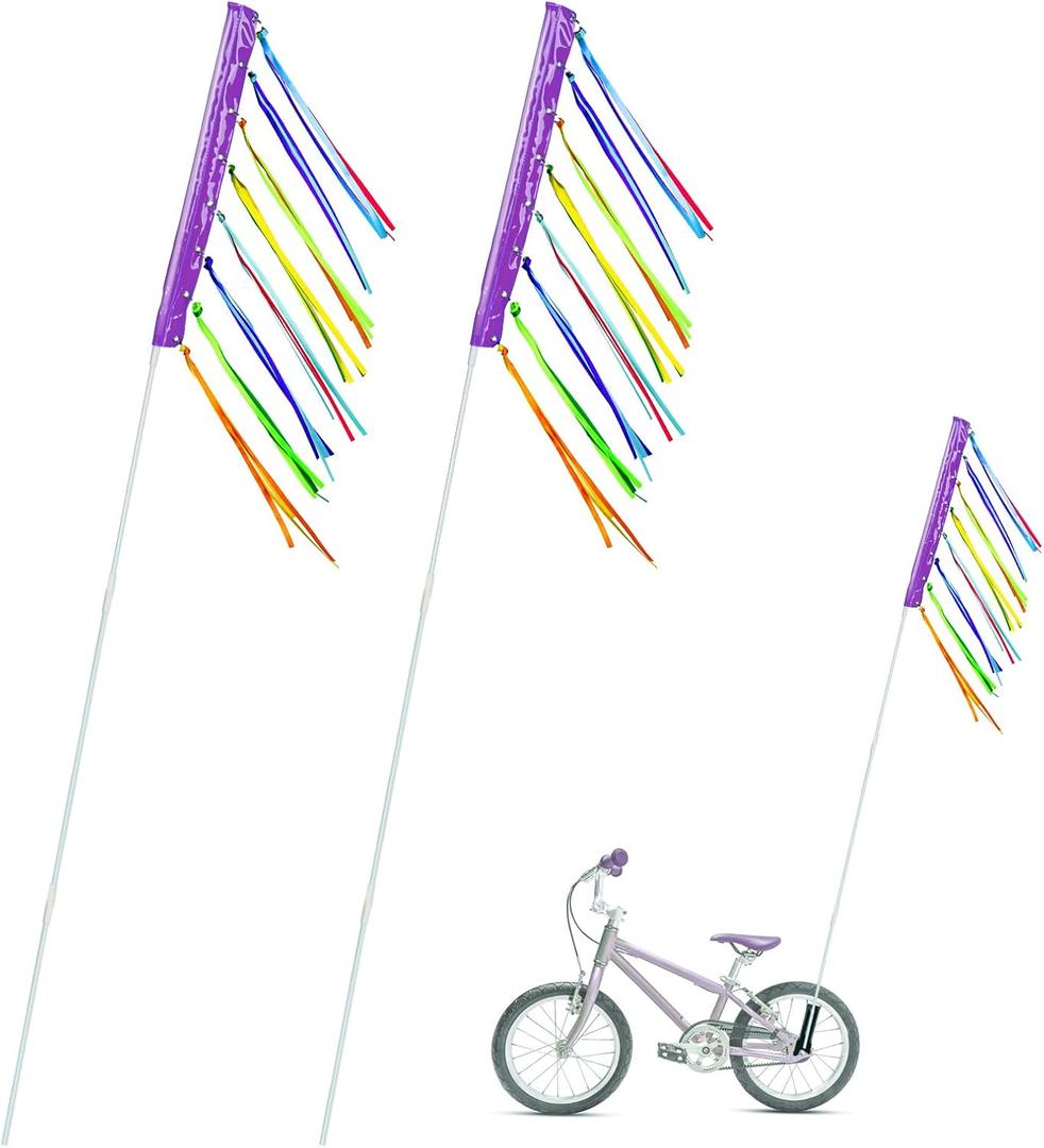 2 Pcs 6 ft Bike Safety Flag with Pole - Purple, Go Kart, Trike, Bicycle, Dirt Bike, Mount, Telescopic, Warning, Mobility Scooter, Kayak, Waterproof, Reflective