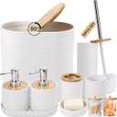 White Bathroom Set, White Bathroom Accessories Set with Trash Can, 2PCS Soap Dispensers, Soap Dish, Toothbrush Holder, Toothbrush Cup,Toilet Brush, Tray and Qtip Holders for Bathroom Decor