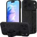 Fiyart Designed for iPhone 17 Pro Case Cute Flowers with Strap Soft TPU Phone Cover Protective Camera Lens Protection for Women Men Floral Bumper with Stand 6.3"-Black