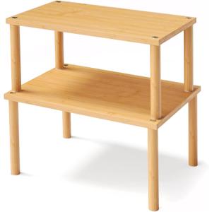 Cabinet Organizer Shelf(Set of 2),Kitchen Counter Shelves,Bamboo Stackable Expandable Spice Rack Countertop(Medium) (11.8"W, Natural)