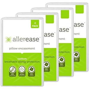 AllerEase 100% Breathable Cotton Pillow Protector for Sleeping, Queen 30" x 20" - 2 Pack,White