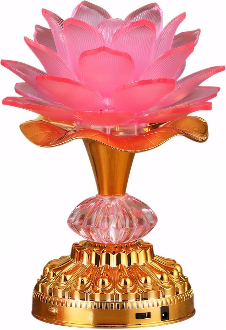 Colorful LED Lotus Buddhist Lamp, Gradient Buddha Light for Worship, Prayer and Display, Low Power Consumption, Eco - Friendly Material for Buddha Occasions, Buddhist Supplies - Pink