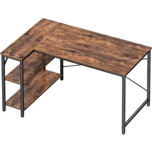 Huuger L Shaped Computer Desk with Reversible Storage Shelves, Gaming Corner Desk for Home Office, Writing Study Desk with Metal Frame, Rustic Brown (47 inch)