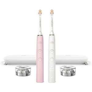 Philips Sonicare DiamondClean Connected Electric Toothbrush 2 Pack, x2 Sonic Toothbrushes, x2 Charging Travel Cases, x2 A3 Brush Heads, 12 Brushing Settings, (Pink and White), Model HX9912/72