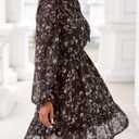 PRETTYGARDEN Women's Fall Boho Dresses 2026 Floral Long Sleeve V Neck Mini Flowy Wedding Guest Dress Trendy Vacation Outfits (L)