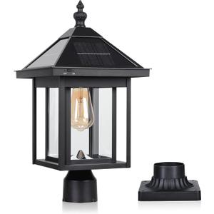 Solar Lamp Post Light Outdoor, Casting Aluminum Glass Lens Dusk to Dawn Vintage Solar Post Light ST4343Q Waterproof for Pier Mount Gate Path Pole Garden Column Pillar Porch Yard Driveway, 1 Pack