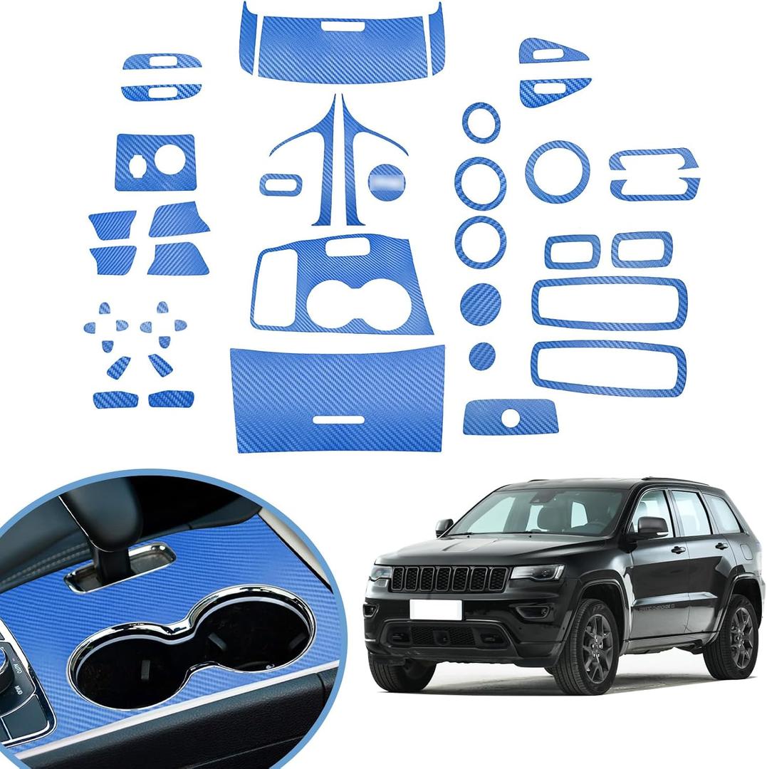 YAMUDA Compatible with Decorative Interior Protection Carbon Fiber Sticker for SUV Grand Cherokee 2014 2015 2016 2017 2018 2019 2020 2021 (Blue 43pcs)