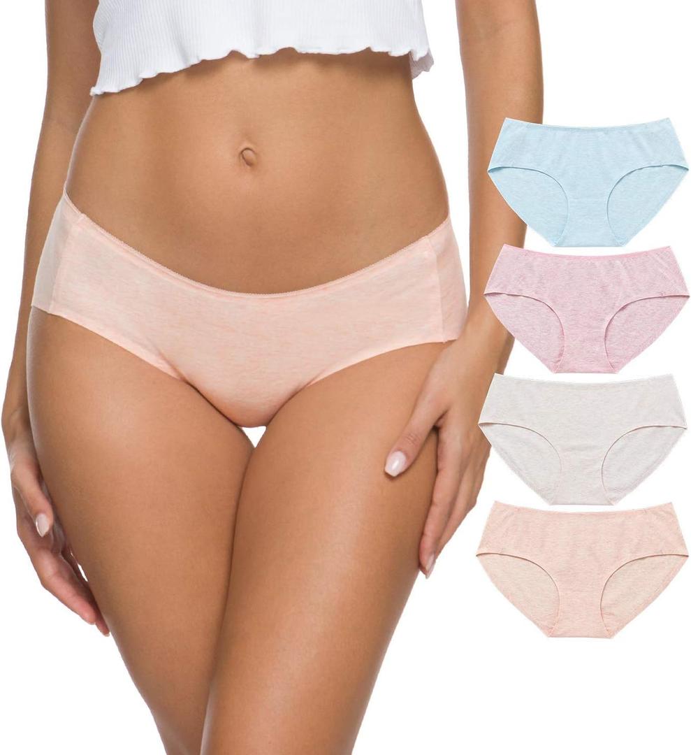 Wealurre Cotton Women's Breathable Panties Seamless Comfort Underwear 4 Pack(3128L, Light Basics, Large)