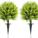 Artificial Cypress Ball Trees 24" with Ground Spike, 2PCS Realistic Artificial Plants Outdoor/Indoor UV Resistant & Effortless Adjust Tree Branchs, Perfect for Home Office Patio Decor