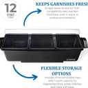 San Jamar Dome Condiment Center 3 Tray with Dome Lid for Kitchen, Bar, and Restaurants, Plastic, 12 Pint, Black