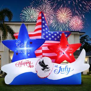 7.2FT 4th of July Inflatables Outdoor Decorations, Inflatable Star Decoration, Built in LED Lights Blow up Memorial Patriotic Inflatable Independence Day Decor for Party Procession Yard