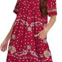 Womens House Dress Floral Print Nightgown with Pockets Mumu Dress S-3XL (Red, XL)