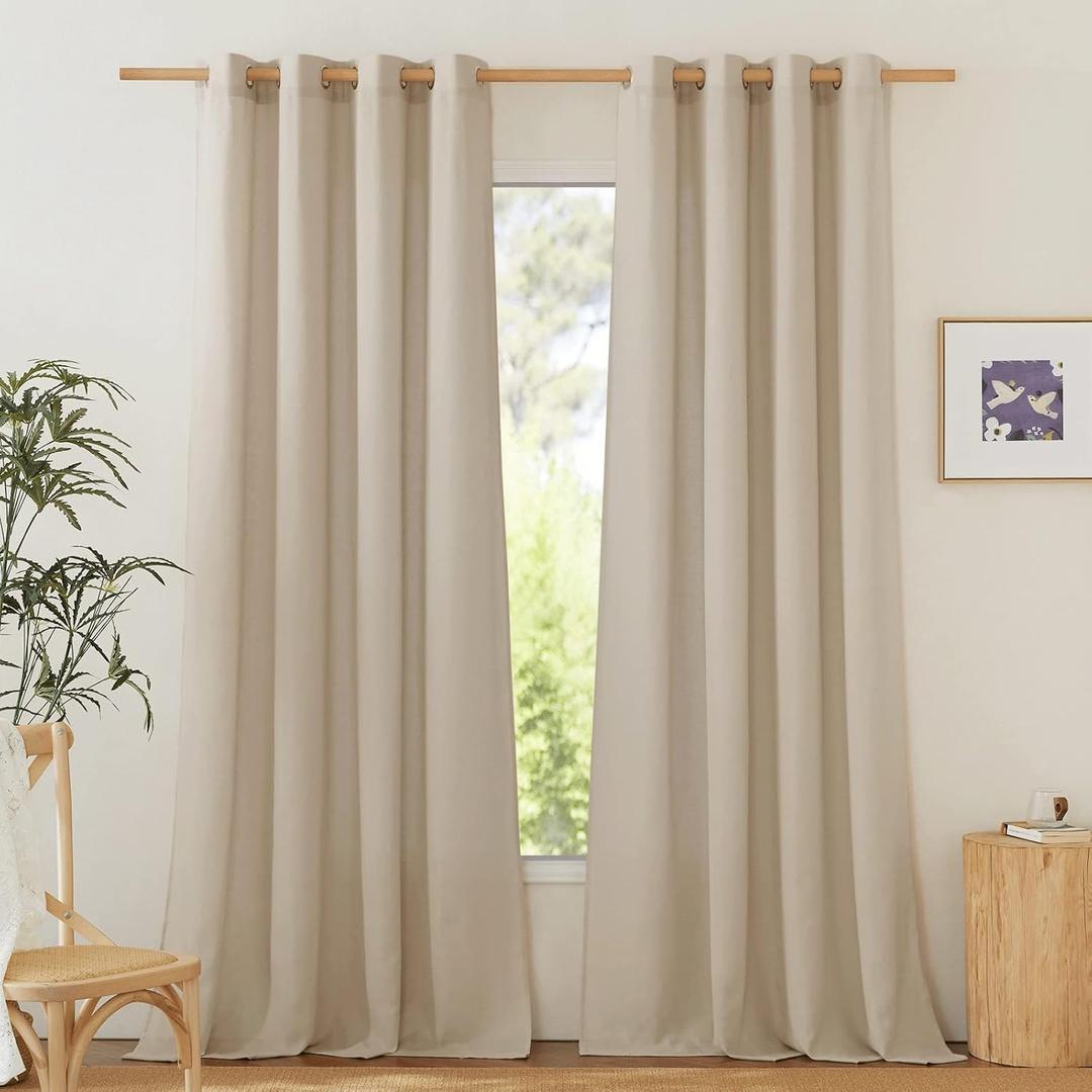 NICETOWN Linen Flax Semi Sheer Curtains 94" Length, Grommet Window Treatments Privacy Added with Light Penetration Vertical Drapes for Loft/Home Office, Angora, W55 x L94, 2 Panels