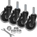 8T8 3 Inch Rubber Caster Wheels Heavy Duty with 1/2''-13 x 1-1/2" Threaded Stem Casters Set of 4 (Screw Diameter 1/2", Length 1.5"), Quiet and Smooth Rolling Castors for Furniture Hardwood Floors