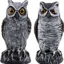 Hausse 2 Pack Fake Horned Owl Bird Scarecrow Decoy 10.5 Inch Height, Plastic Deterrents, Halloween Decoration, Nature Enemy Pest Repellent for Outdoor Garden Yard