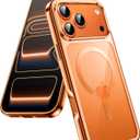 JETech Magnetic Case for iPhone 17 Pro 6.3-Inch, Compatible with MagSafe, Soft Electroplated TPU Frame with Hard Clear PC Back, Shockproof Phone Cover (Orange)