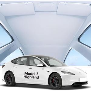 Glass Roof Sunshades for Tesla Model 3 Highland,Heat Reflective Nano Ice Crystal Coatings UV Block Roof Sunshades No Sag Flodable Sunroof Sunshade for Tesla Model 3(2024-2025)