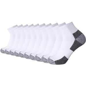 EnerWear 10P Pack Unisex Cotton Moisture Wicking Cushion Ankle Socks (White/Black Block), Size 10-13